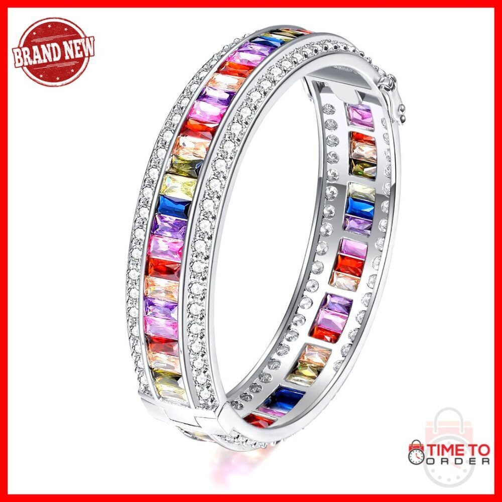 8 Inch Tennis Bracelet with Gemstones, Platinum Plated, 925 Silver